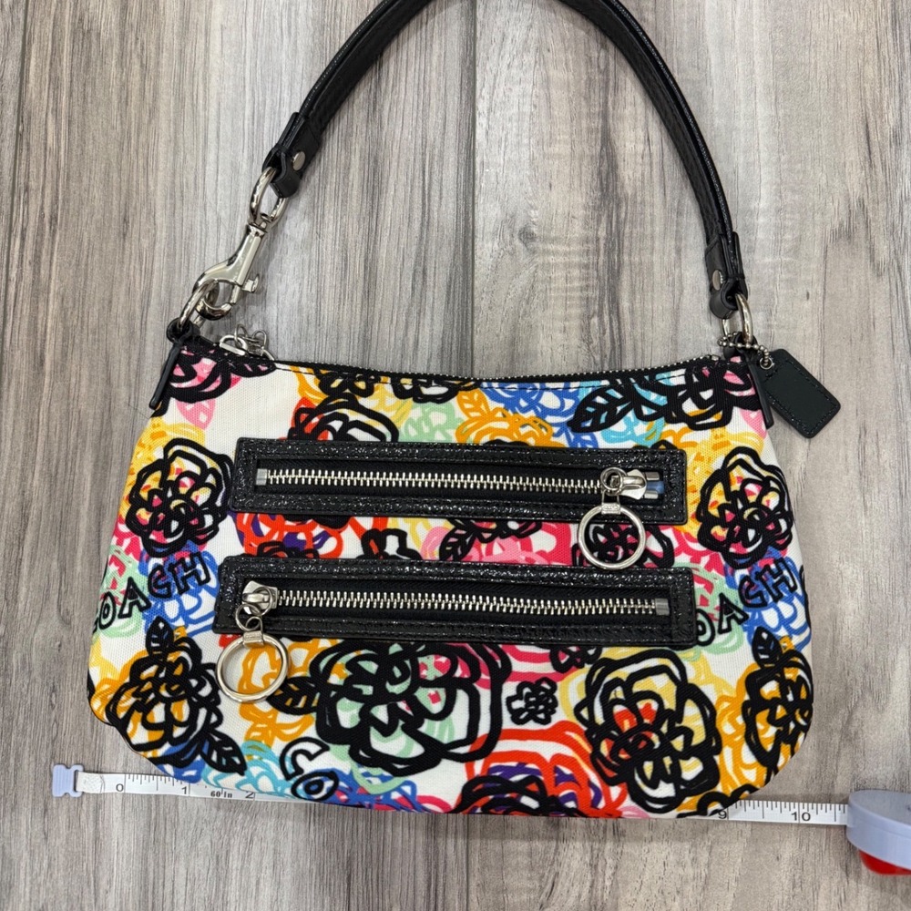 Coach Poppy Graffiti Floral Canvas‎ Shoulder Bag Y2K McBling Rare - Picture 10 of 11